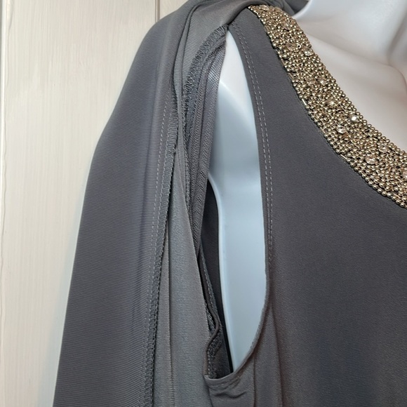 NWT Mesh Jacket Tank Top Women’s 14 W Grey Mocked Beaded Jeweled Sheer Formal - Picture 6 of 17